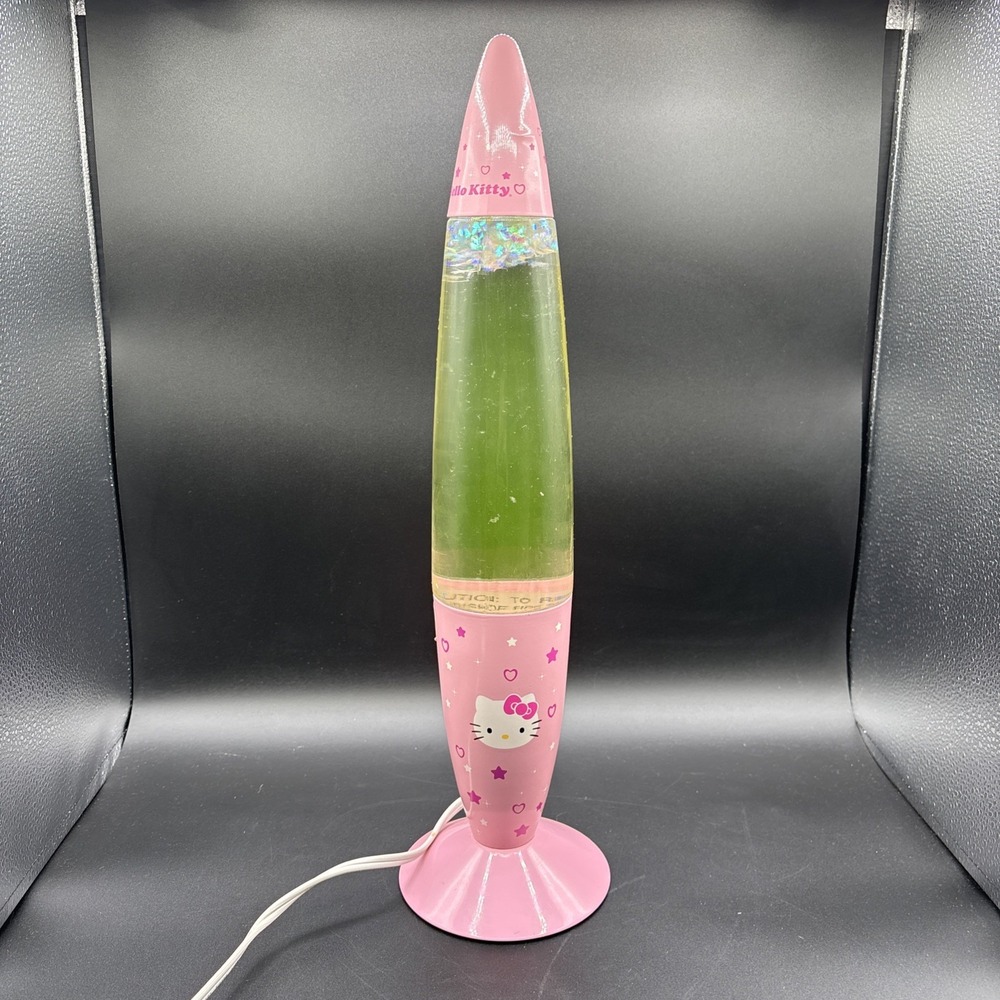 Hello Kitty Pink Lava Lamp w/ Glitter Electric Light 2002 Vintage Sparkle Heart
